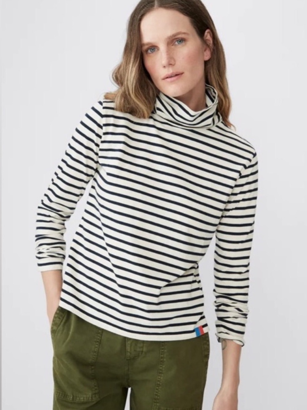 KULE Striped Long Sleeve 100% Cotton Turtleneck